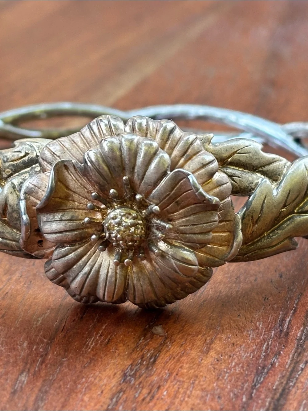Vintage 925 Sterling Silver Floral Flower Leaf Botanical Statement Bracelet 8”